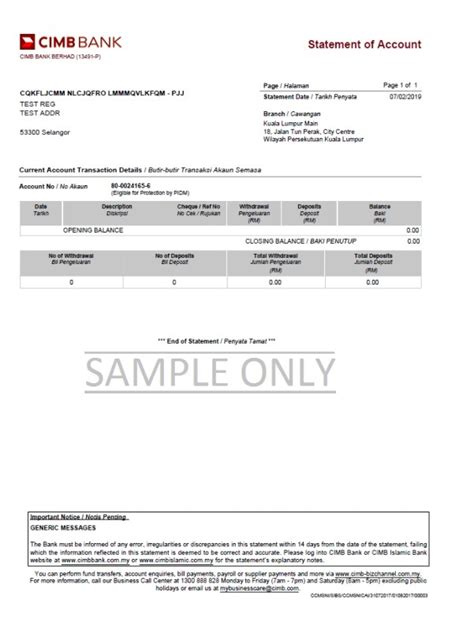 Statement Of Account Form Sample Formats