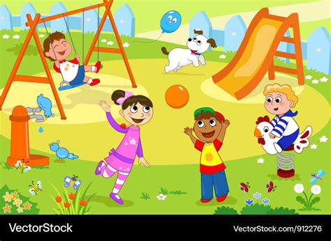 Smiling Kids Playing At The Playground Royalty Free Vector