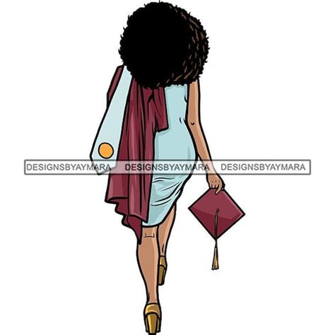 Graduation Afro Woman Cap Gown Education College Ceremony Etsy