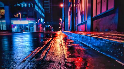 Wallpaper Street Night Wet Neon City Hd Picture Image Em 2020