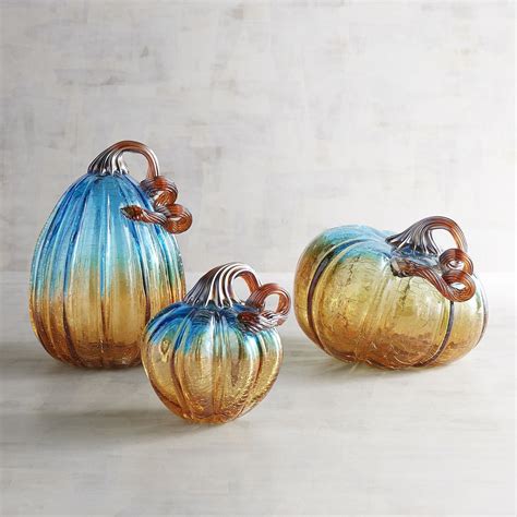 Blue And Amber Art Glass Pumpkins Pier 1 Imports Pumpkin Decorating No Carve Pumpkin