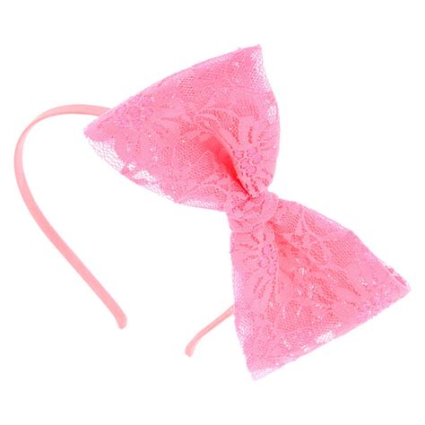 Lace Bow Headband Hot Pink Claires Us