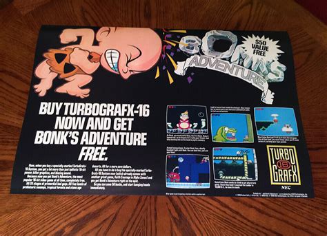 Bonks Adventure Turbografx 16 Video Game Poster Ad Tg16 Turbo Duo Pc