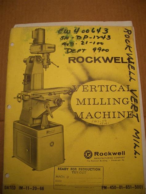 Smart series 451 manual online: F/S Rockwell Milling machine Owner/parts manual with wiring diagram