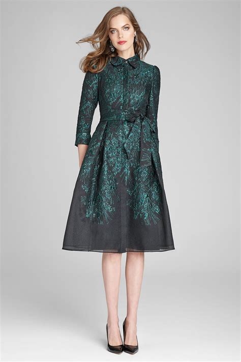 Metallic Jacquard Shirtdress Teri Jon Dresses Tea Length Dresses Cocktail Dress Party