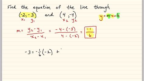 Writing The Equation Of The Line Through Two Given Points Example Youtube