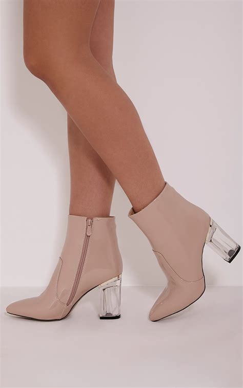Kalia Nude Perspex Heel Ankle Boots Jumpers Prettylittlething