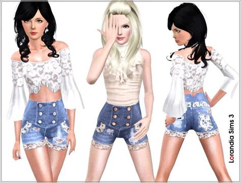 Lace Distressed High Waisted Denim Shorts By Lore At Lorandia Sims 3