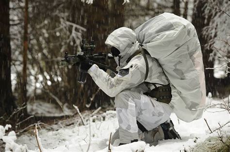 Slovenian Special Force Soldier Using The Snow Version Of The Swedish