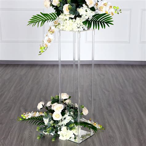 Balsacircle Clear Crystal Rectangular Stand Flower Vase Column Party