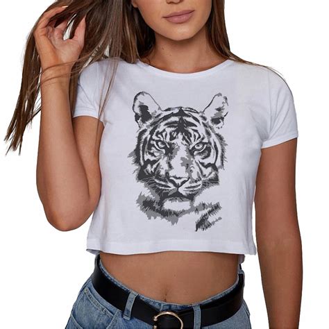Fashion Summer Punk Rock Women Crop Top Tiger Graphic Womens Tshirt