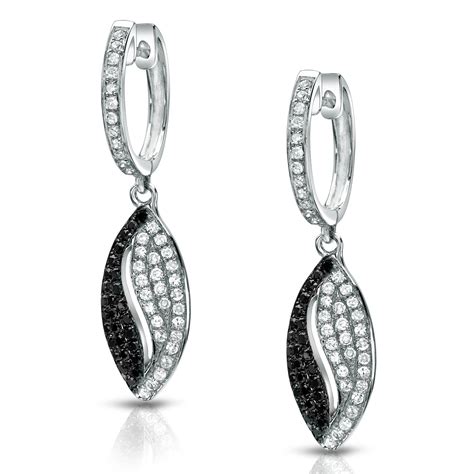 Certified 14k White Gold Black And White Diamond Dangle Earrings 12
