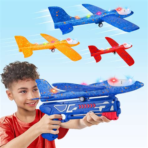 Buy 3 Pack Airplane Launcher Toy 126 Foam Glider Led Plane 2 Flight