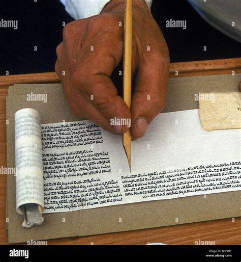 Scribe Writing A Mezuzah On A Parchment It Is A Biblical Text Deut