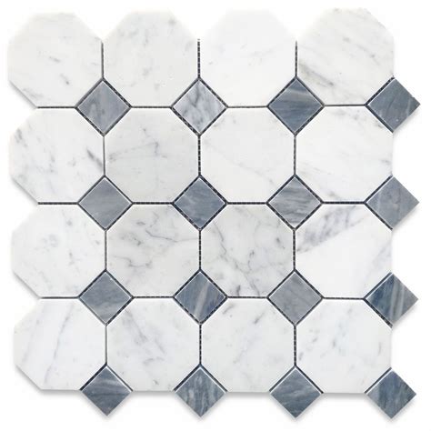 Italian Carrara White Marble 3 Octagon Mosaic Tile W Bardiglio Gray