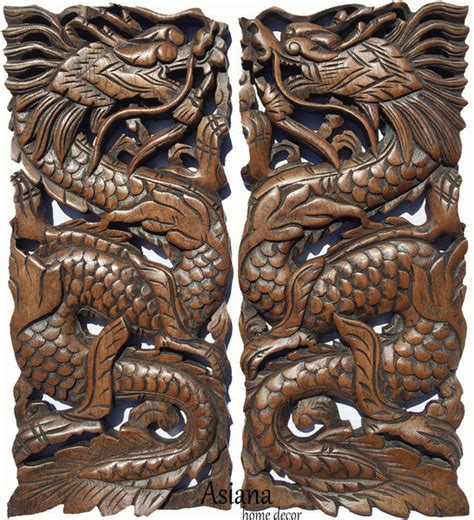 Chinese Dragon Carved Wood Wall Art Decor Panels Asian Home Decor