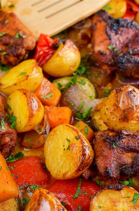 · start by washing and drying the potatoes. Low Syn Chicken, Potato, Vegetable Tray Bake | Slimming World