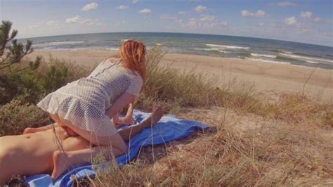 INTERRUPTED SEX On PUBLIC BEACH Risky Outdoor Creampie Hairy Ginger Pussy Ginger Ale