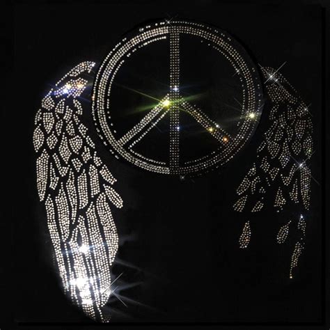 Silver Peace Sign With Angel Wings Rhinestone Iron On Heat Etsy