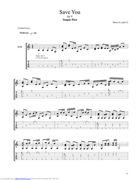Save You Guitar Pro Tab By Simple Plan