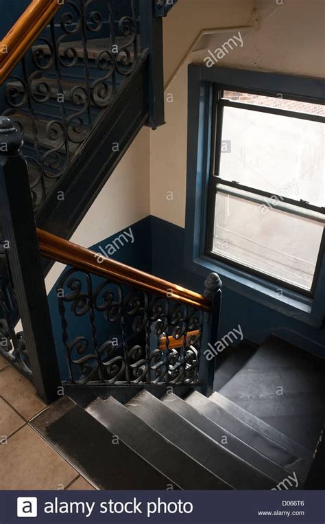 Siron And Stone Stairway In A Century Old New York City Tenement Stock