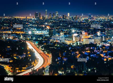 View Of The Los Angeles Skyline And Hollywood At Night From The