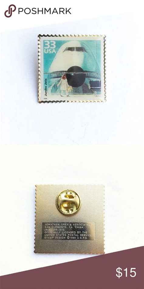 99 Jumbo Jets Postage Stamp Enamel Pin Vintage Accessories Postage