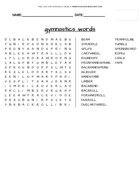 Gymnastics Word Search