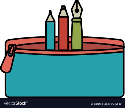 Pencil Case With Pen And Colors Royalty Free Vector Image