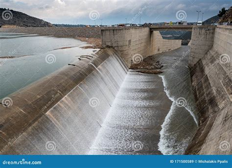 The Water Overflow Of The Dam Of Kouris Cyprus Stock Image Image Of