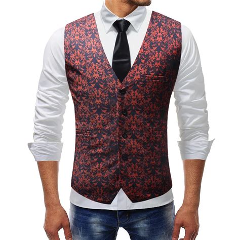 2018new Fashion Sleeveless Mens Vest Business Man Printed Floral Suit