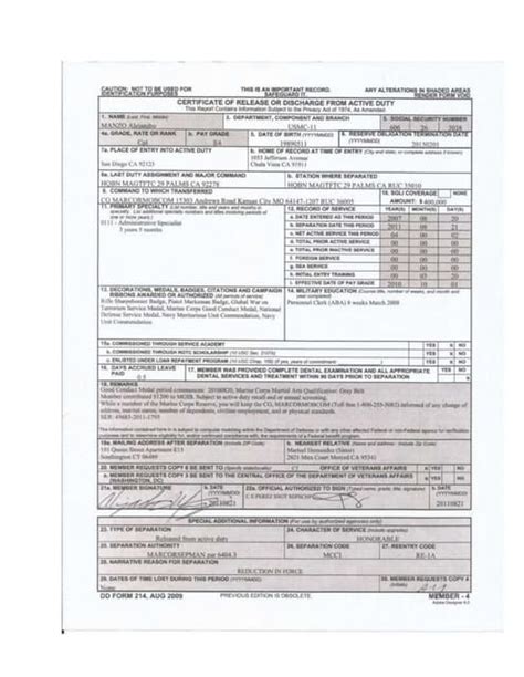 Dd Form 214 Discharge From Army