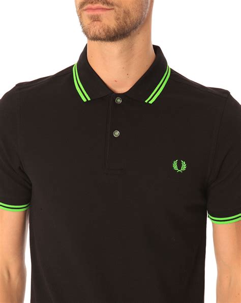 Fred Perry Slim Fit Black Polo Shirt With Contrasting Neon Green In
