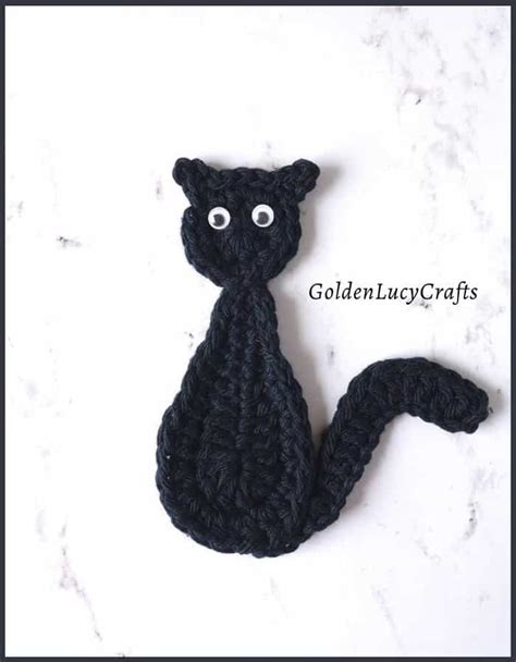 Black Cat Crochet Pattern Halloween Applique Goldenlucycrafts