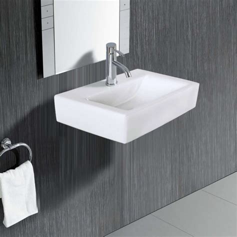 Elanti White Porcelain Wall Mount Rectangular Modern Bathroom Sink 18