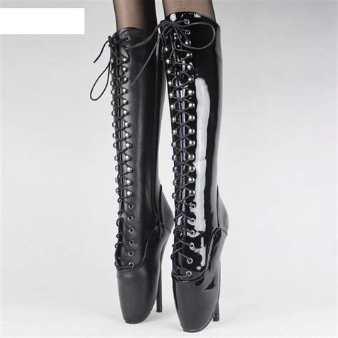 Black Leather Knee High Ballet Boots Dotty After Midnight