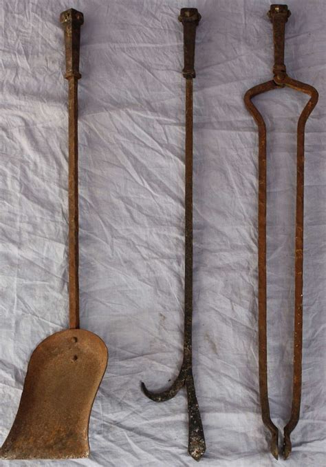 1920s Wrought Iron Hammered Fire Tool Set At 1stdibs