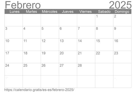 Calendario Febrero 2025 De España En Español ☑️ Calendariogratis