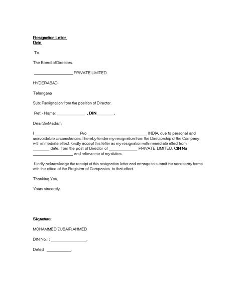 Standard Director Resignation Letter Templates At