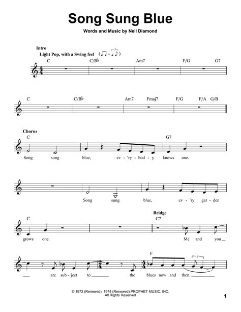 Neil Diamond Song Sung Blue Sheet Music Notes Chords Download