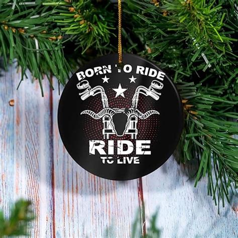 Motorcycle Born To Ride Ride To Live Ceramic Round Ornament Nabw317