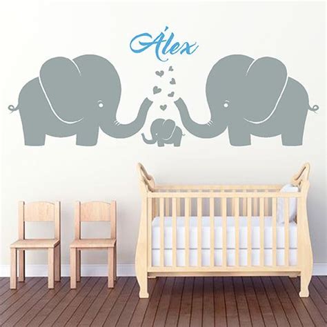 Vinilo Decorativo Infantil De Familia De Elefantes Con Nombre