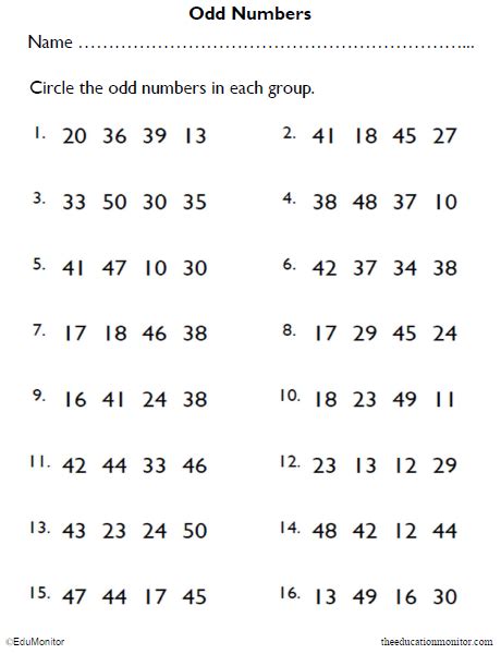 Free Printable Odd Numbers Math Worksheet Edumonitor