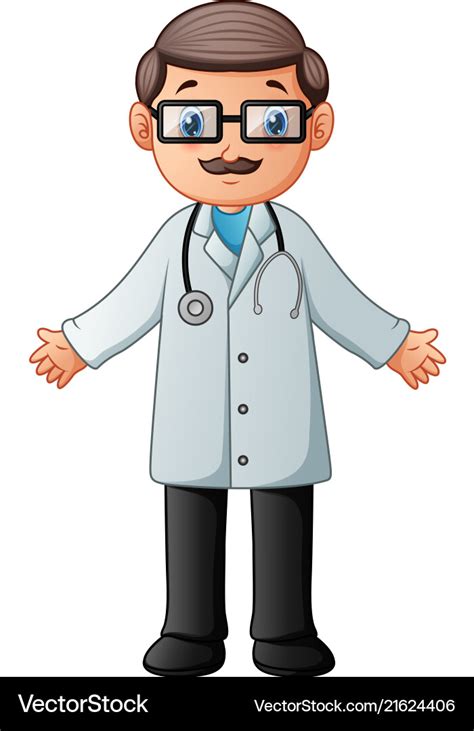 Cartoon Doctor Wearing Lab White Coat With Stethos