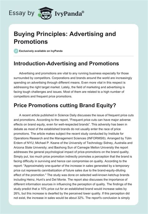 Buying Principles Advertising And Promotions 607 Words Essay Example