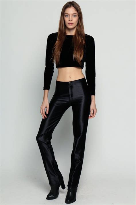 disco pants black shiny leggings spandex high waisted by shopexile vintage rock vintage 70s