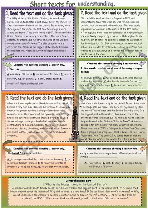 Short Texts For Reading Comprehension Esl Worksheet By Nurikzhan