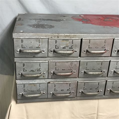 Vintage Equipto Industrial 18 Drawer Steel Parts Cabinet 17 Deep Parts Drawers Bins Cubbys