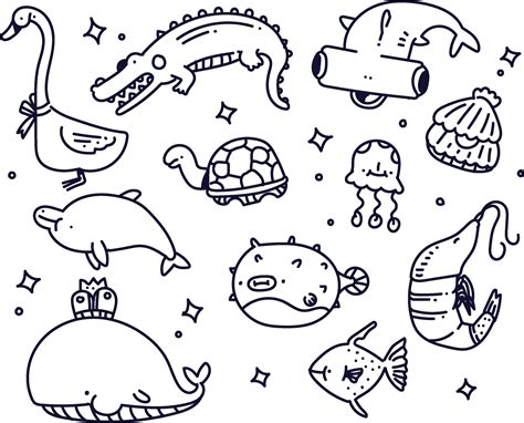 Sea Animal Doodle Style Imagination Drawing Style 2089360 Vector Art