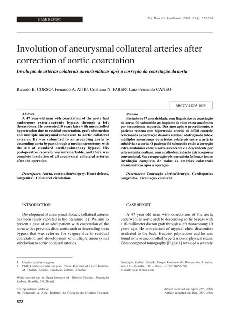 Pdf Involution Of Aneurysmal Collateral Arteries After Correction Of